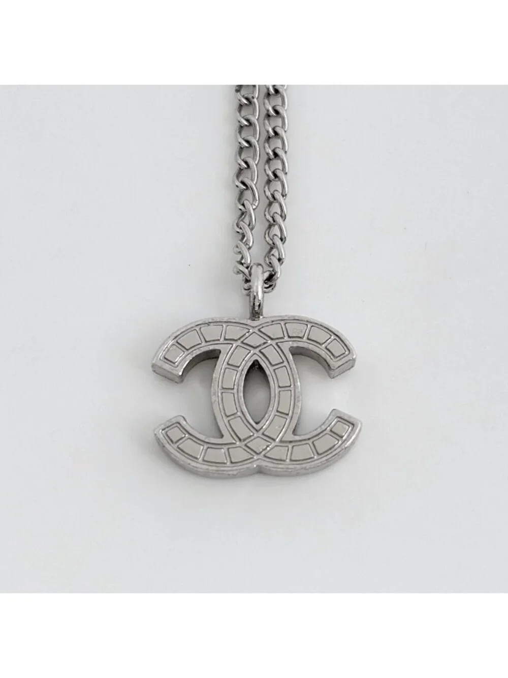 Chanel CC Logo Necklace Silver Plated